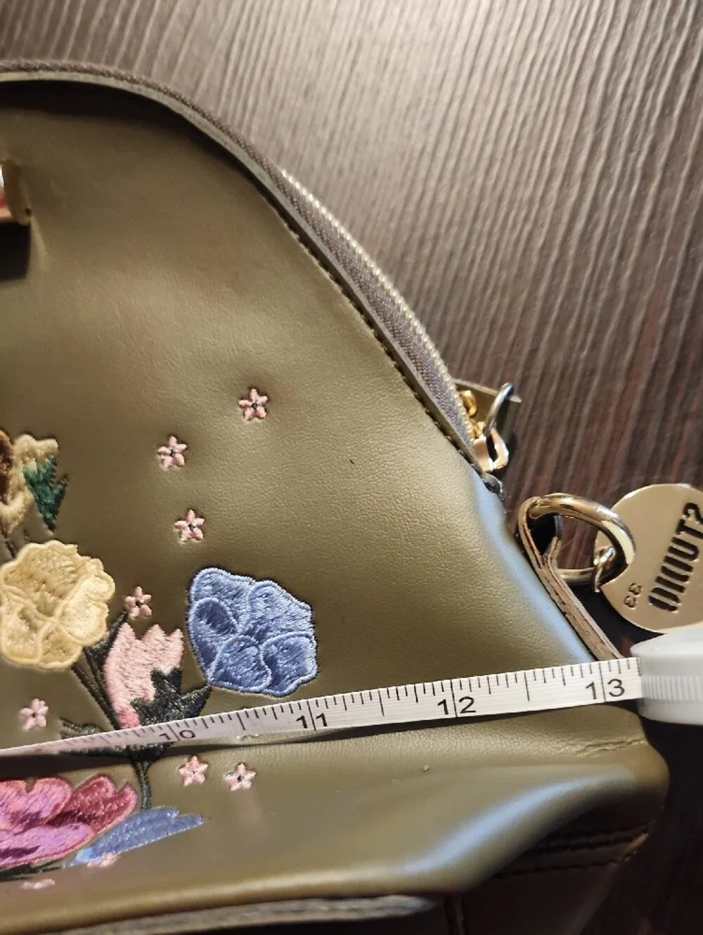 Olive Floral Embroidered Satchel Handbag